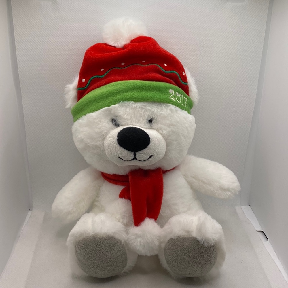 American Greetings Winter Christmas Polar Teddy Bear Plush 2017 Red White 11”